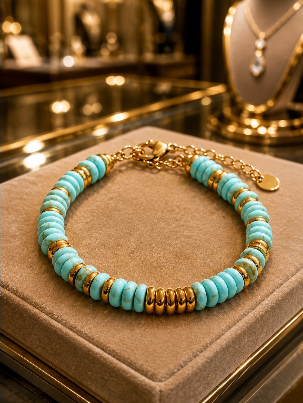 Turquoise and Gold Beaded Bracelet - Picture 4 of 5